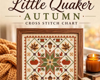 Schnelles PDF-Kreuzstichmuster „Kleine Quäker-Herbststickerei“ | Herbstliches Quäker-Muster | Kreuzstich mit Kürbis und Eichel | Einfaches Herbstdekormuster
