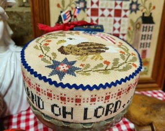 Heal Our Land Pin Drum Shorty Cross Stitch by Quaint Rose Needleart ~ Patriotic Cross Stitch - Anabella's