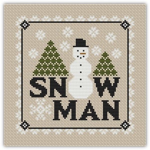 Happiness is HeartMade WINTER SNOWMAN Cross Stitch Pattern - Christmas Cross Stitch