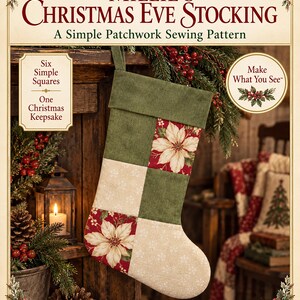 Christmas Stocking Sewing Pattern, Patchwork Stocking Pattern, Handmade Christmas Decor, Printable PDF