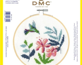 Beginner Cross Stitch Kit ~ Exotic Flowers Cross Stitch Kit - Hummingbird Cross Stitch - Anabella's