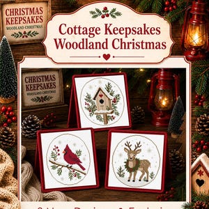 Cottage Keepsakes Woodland Christmas Collection | 3 Primitive Christmas Cross Stitch Designs + Four Ways To Finish™