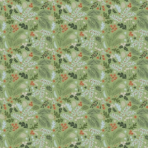 Lisa Audit Santa&#39;s Tree Farm Berries & Boughs Green Santa&#39;s Tree Farm Fabric by the Yard Christmas Fabric Santa&#39;s Tree Farm Quilt Fabric