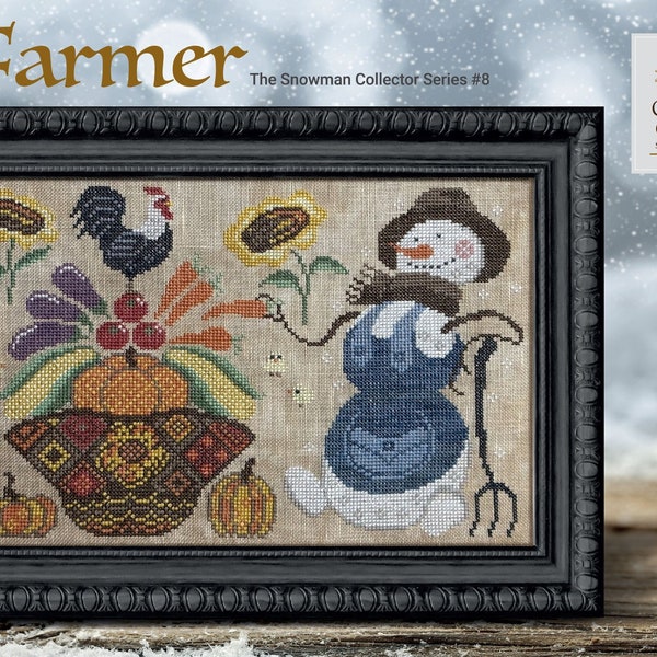Cottage Garden Samplings Snowman Collector Series The FARMER #8 Cross Stitch Pattern ~ Snowman Cross Stitch