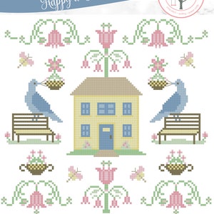 NEW Anabella&#39;s Needleart Happy at Home Spring Cross Stitch Pattern ~ Anabella&#39;s Cross Stitch ~ New Cross Stitch ~ Spring Cross Stitch