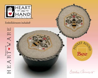 Heart in Hand BEE POCKET ROUND Cross Stitch Pattern ~ Heart in Hand Cross Stitch ~ Anabella's ~ Bee Cross Stitch chart