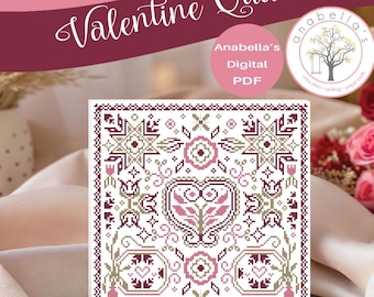Digital Cross Stitch | Valentine Quaker Cross Stitch Pattern | Romantic Quaker Sampler | Primitive Valentine Design | PDF Cross Stitch