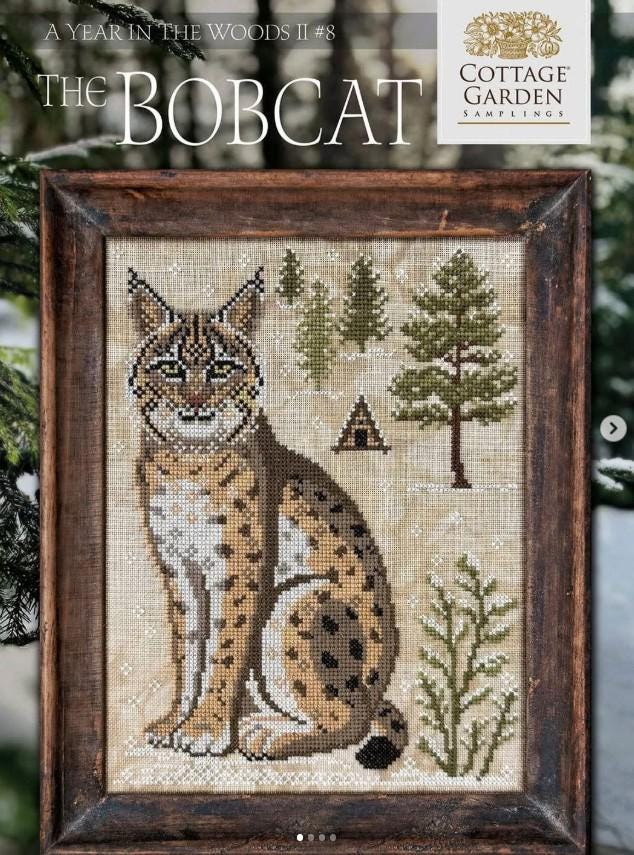 Cottage Garden Samplings A Year in the Woods II The Bobcat Cross Stitch Pattern ~ Cardinal Cross Stitch ~ New Cross Stitch Anabella's