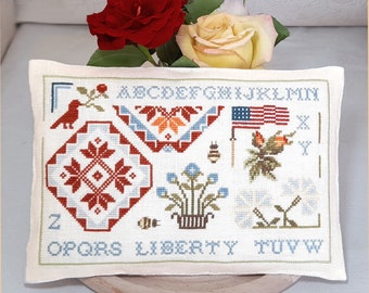 Samplers Primitives THE LIBERTY Quaker Sampler  PDF Cross Stitch Pattern ~Samplers Primitives Cross Stitch Patterns ~ Instant Download