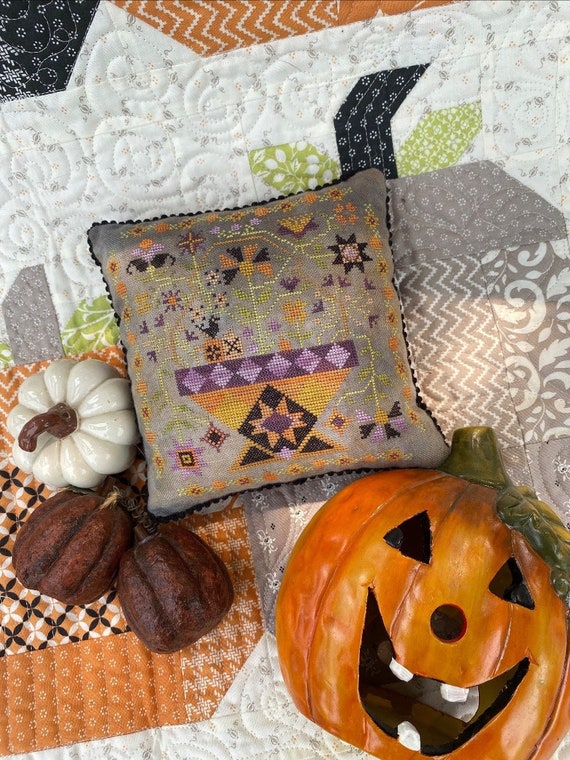 Pansy Patch Betsy's Halloween Basket Cross Stitch Pattern ~ Needlework Marketplace ~  New Cross Stitch ~ Halloween Cross Stitch