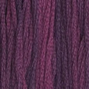May include: A close-up of a bundle of embroidery floss in shades of purple and pink.