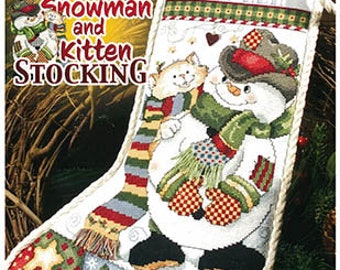 New! Stoney Creek Snowman & Kitten Stocking  Cross Stitch Pattern ~ Stoney Creek Collection Cross Stitch ~ Christmas Cross Stitch