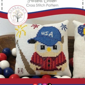 Anabella&#39;s Needleart Patriotic PillowPals™ OLLIE THE OWL  Cross Stitch Chart ~ Patriotic Cross Stitch