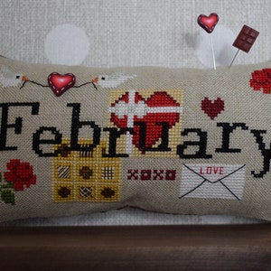 When I THINK of FEBRUARY PDF Cross Stitch Pattern by Puntini Puntini - Immediate Download pdf file