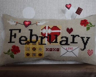 When I THINK of FEBRUARY PDF Cross Stitch Pattern by Puntini Puntini - Immediate Download pdf file