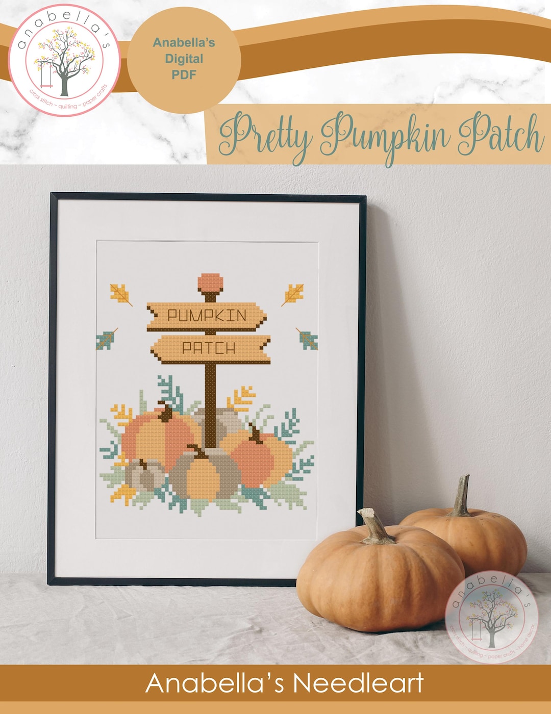 Digital Cross Stitch ~ Pretty Pumpkin Patch Cross Stitch Pattern ~ Fall ...