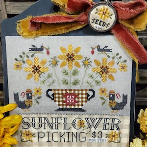 Quaint Rose Needlearts  ~ Sunflower Picking - Cross Stitch Pattern ~ Quaint Rose Needleart  Cross Stitch ~ Pre-Order - Fall Cross Stitch