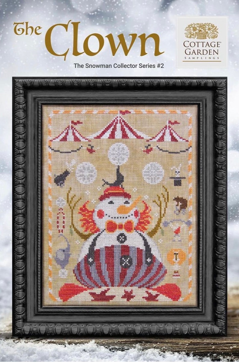 Cottage Garden Samplings Snowman Collector Series THE CLOWN 2 Cross Stitch Pattern Snowman Cross Stitch image 1