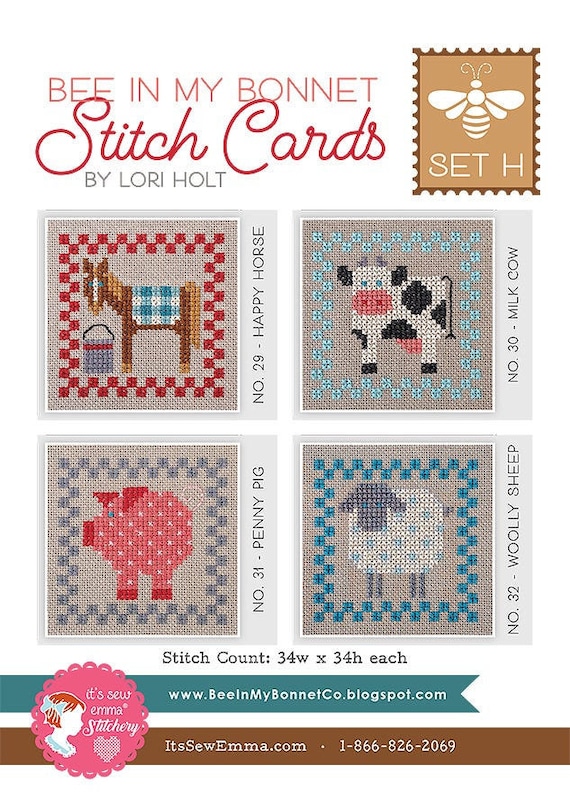 Lori Holt of Bee in My Bonnet STITCH CARDS H - Cross Stitch Pattern