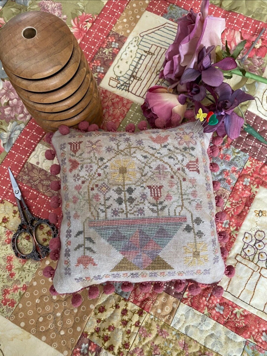 2023 Nashville Needlework Market Pansy Patch Betsy's Spring Basket