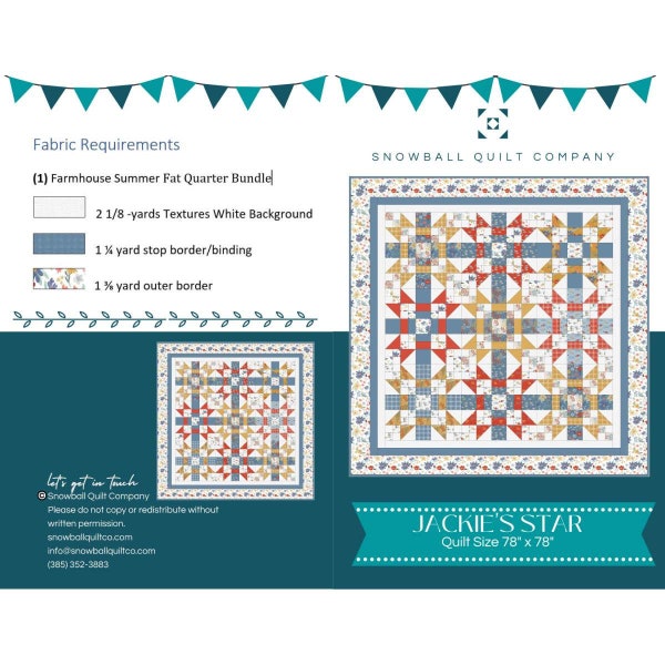 Snowball Quilt Company Jackie's Star Quilt Pattern - Farmhouse Summer Quilt Pattern