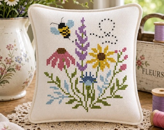 Summer Wildflowers Collection Bee & Wildflowers Cross Stitch chart  ~ Wildflowers Cross Stitch Patterns ~ Anabella's Needleart