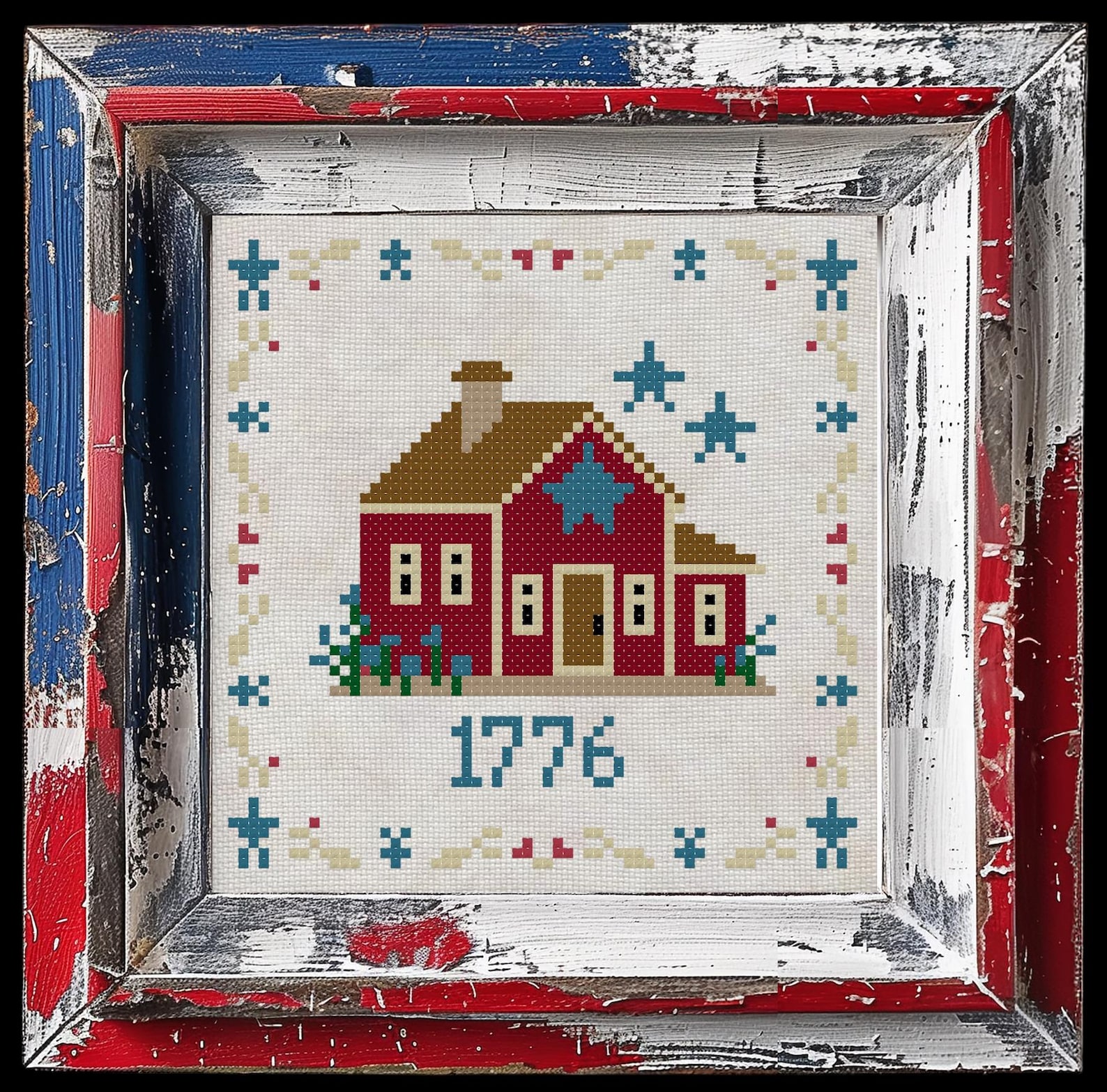 God Bless Our Land Cross Stitch Pattern – Primitive Americana Patriotic ...