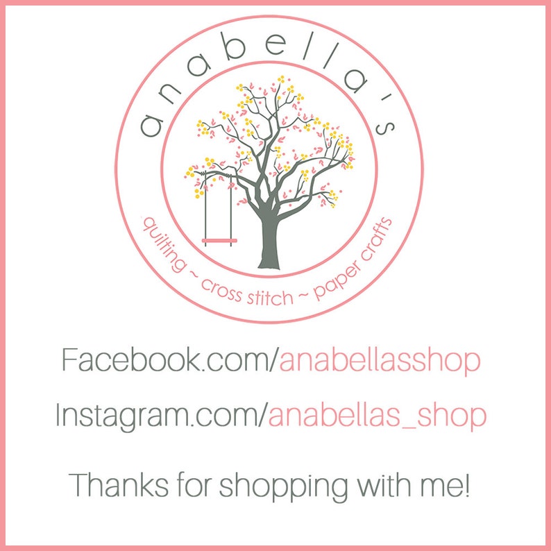 May include: A circular logo with the text "anabella's" in a pink circle. Inside the circle is a gray tree with yellow and pink leaves and a pink swing. Below the logo are social media links and the text "Thanks for shopping with me!"