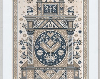 Modern Folk Embroidery 2023 SAL REACHING SKYWARD  Cross Stitch Pattern - Quaker Cross Stitch Sampler
