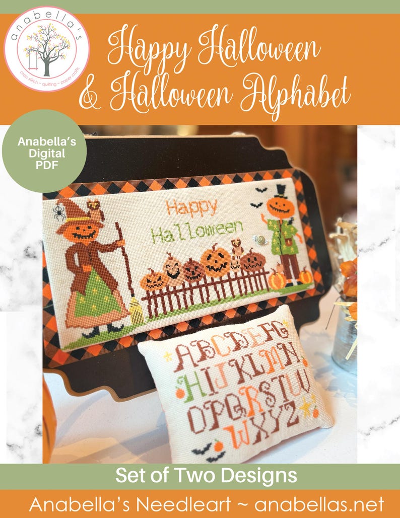 Digital Cross Stitch  ~ Happy Halloween & Halloween Alphabet Cross Stitch Pattern ~ Halloween Cross Stitch ~ PDF Cross Stitch ~ Anabella's