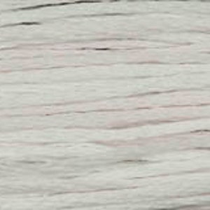 May include: Close-up of a white yarn with subtle pink and gray streaks. The yarn is soft and textured, perfect for knitting or crocheting.