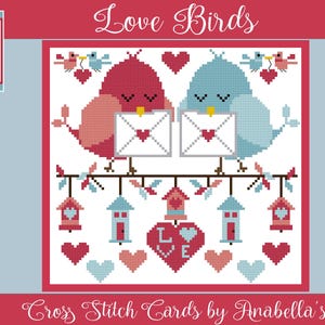 PDF ~ Anabella's Needleart Cross Stitch Cards™ Kruissteekpatroon tortelduifjes ~ Valentijnsdag kruissteek ~ Anabella's