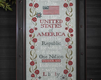 The Pledge of Allegiance Cross Stitch by Chart Plum Street Samplers - USA Cross Stitch - Patriotic Cross Stitch -  Anabella's