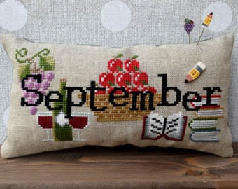 When I THINK OF SEPTEMBER Cross Stitch Pattern by Puntini Puntini with Button