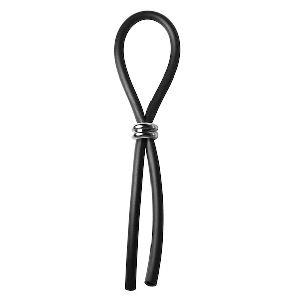 ZCB0133-Black   Cock Ring Adjustable Silicone Black Cord with Stainless Steel Double Bead