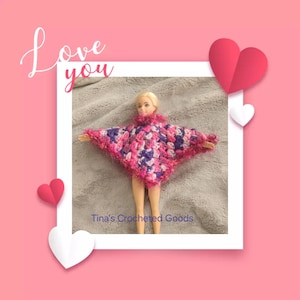 Purple crocheted poncho for 11 inch fashion doll