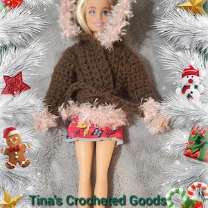 Brown crocheted winter coat for 11 inch fashion doll