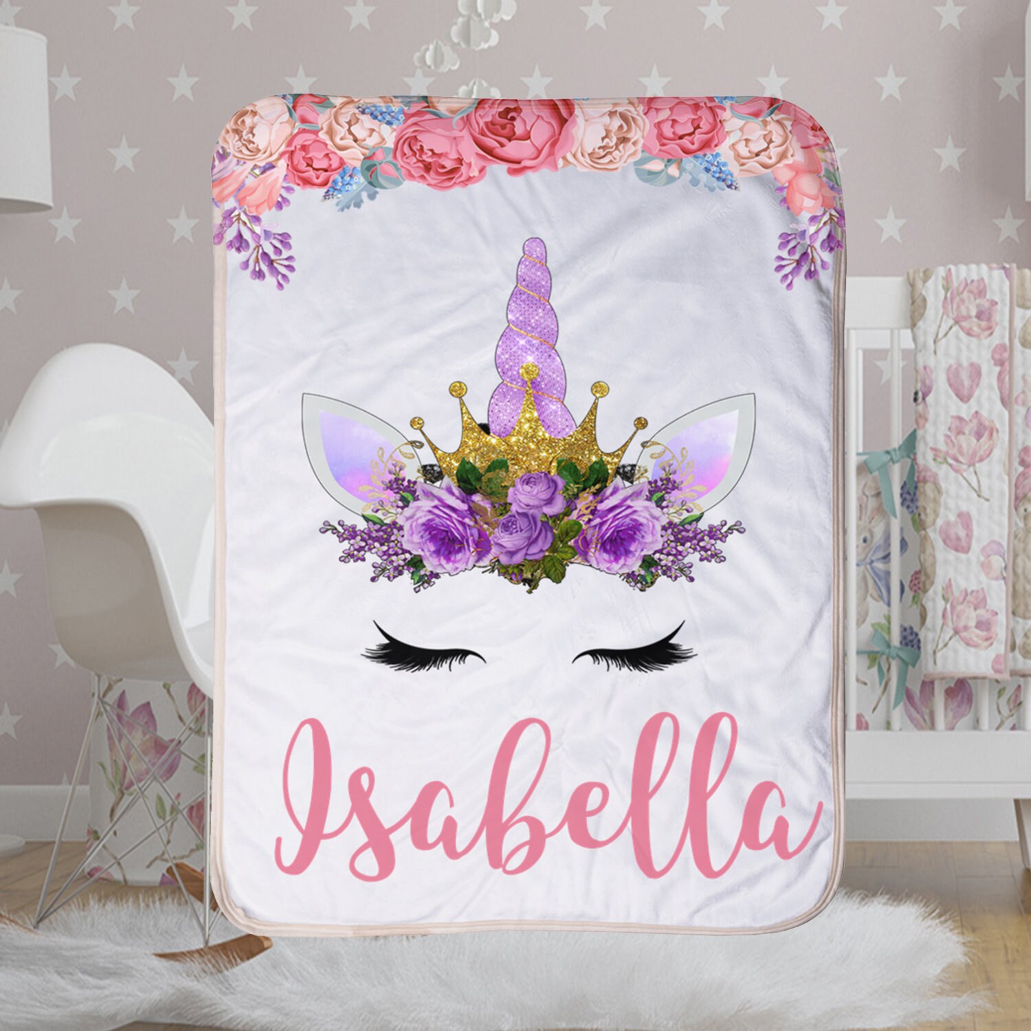 Personalized Baby Blanket Unicorn Blanket Baby Name Blanket Etsy