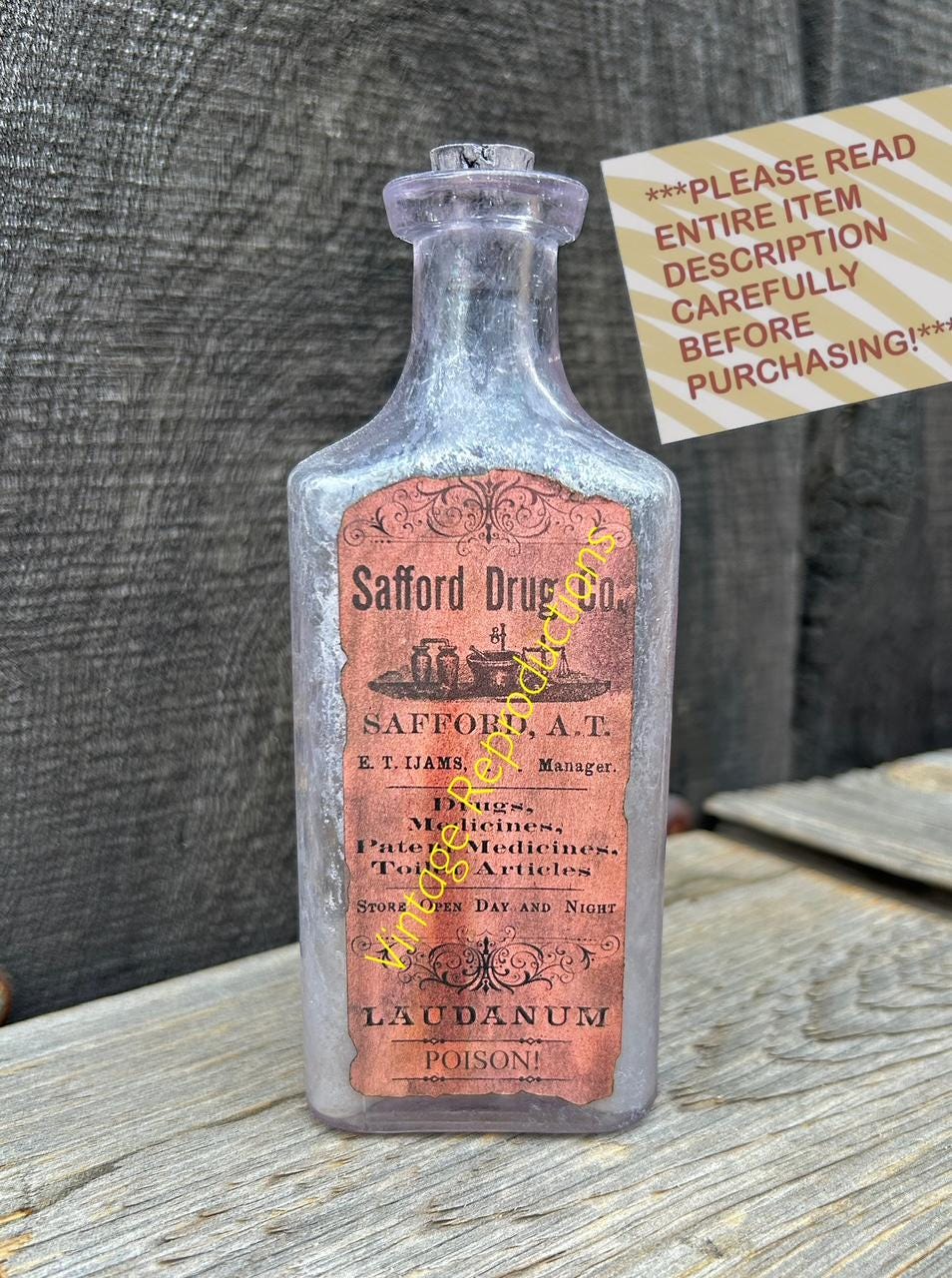 1890-era Old West Drug Bottle With REPRODUCTION Laudanum Drug