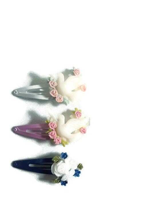 Flower Girl Barrette Hair Clip Simple Little Girls Gift Dove For Kids And Toddlers Metal Snap Clip With White Dove Or Flower 3 Choices
