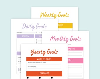 Goal-Setting Bundle | Yearly + Monthly + Weekly + Daily Goal Planner | Printable Planner | Goal Action Plan | Goal Journal | Goals Tracker