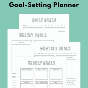 Simple Goal-Setting Planner | Yearly + Monthly + Weekly + Daily Goal Planner | Printable Planner | Goal Action Plan | Goals Tracker