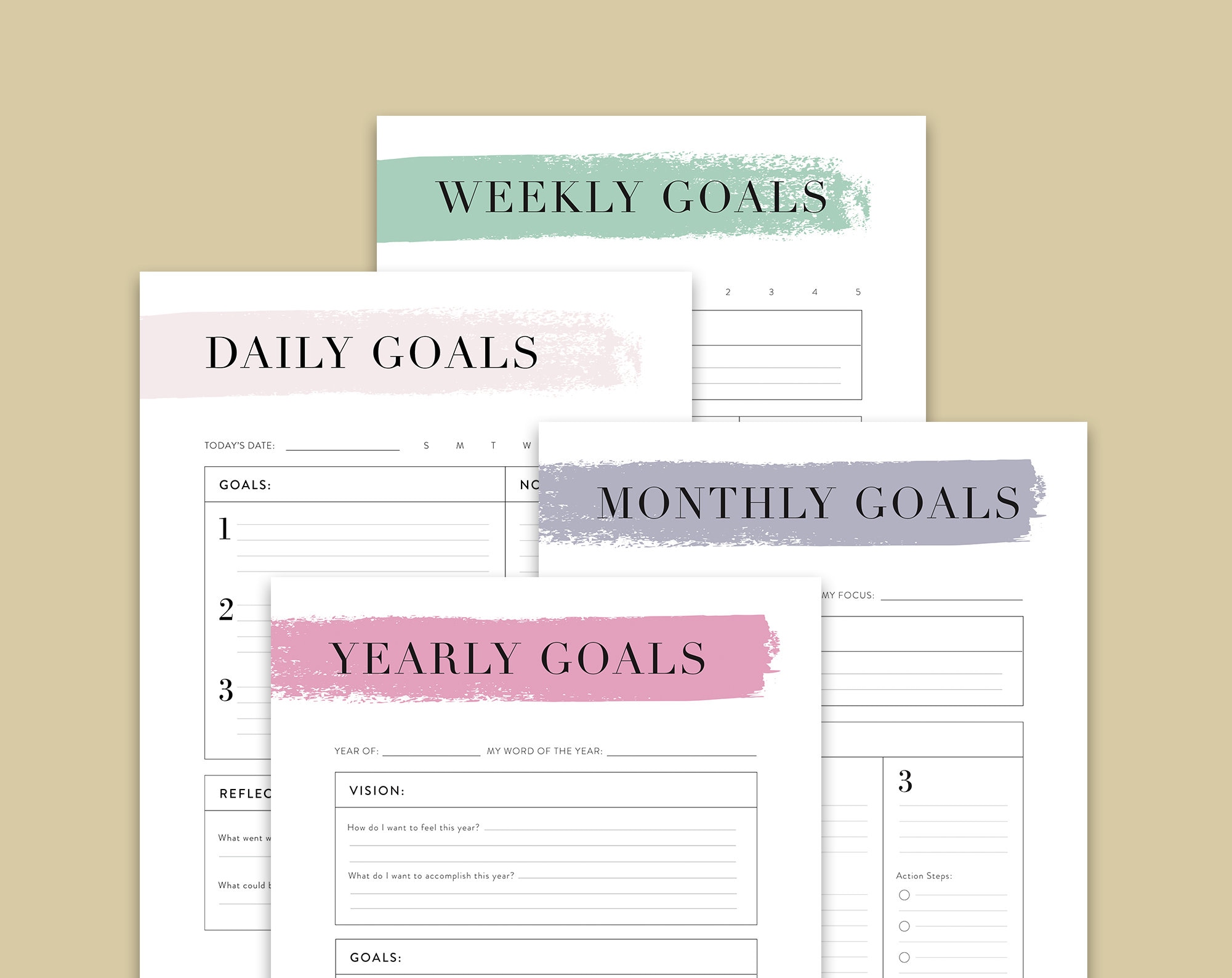 Goalsetting Bundle Yearly Monthly Weekly Daily Goal Etsy UK