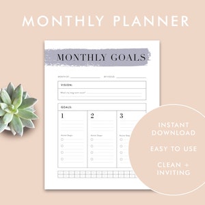 Monthly Goals Planner | Goal-Setting Printable | Monthly Printable Planner | Goal Action Plan | Goal Journal | Monthly Goals Tracker