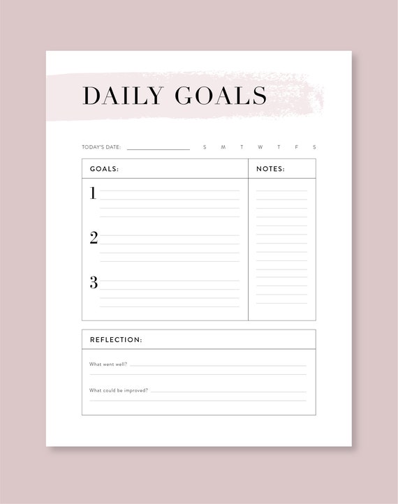 Daily Goal Planner Daily Printable Planner Goal Action | Etsy