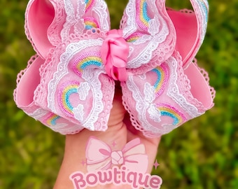 Fiocco in stile boutique rosa pastello con pizzo arcobaleno virale