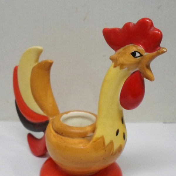 Vintage HOLT HOWARD ROOSTER Candleholder Coq Rouge Hand Painted M C M Pottery 1962