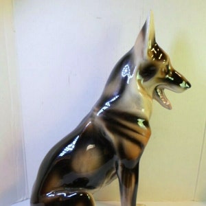 Vintage KERAMOS Male GERMAN SHEPHERD / Belgian Malinois / Alsatian Dog Figurine 10&quot; Art Pottery Austria