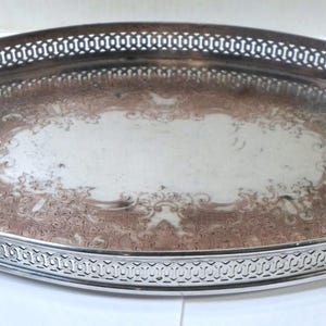 Antique CRESCENT SILVERPLATED TRAY - Pierced w/ Rococo Scrolls 11&quot; Long