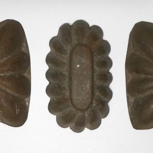 3 Antique Tin CHOCOLATE / CANDY MOLDS One Sided Triangles & Oval Fluted 2.75&quot; L